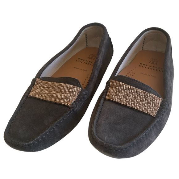 Brunello Cucinelli Shoes - BRUNELLO CUCINELLI Monili Suede Loafers